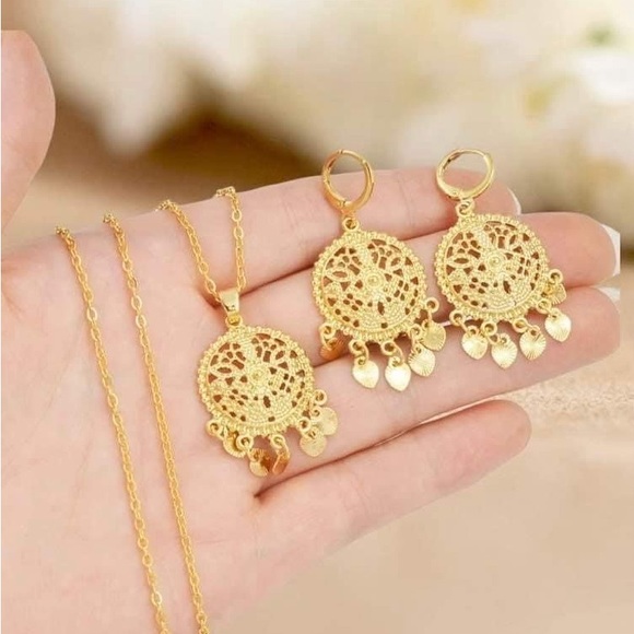 New- Gold Jewelry Set for Women, Dubai Gold Plated Jewelry Set, Gold Necklace - Picture 5 of 6